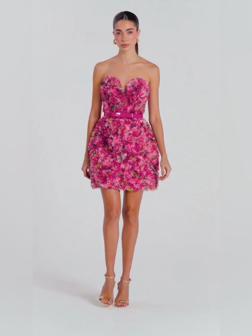 Nadine Merabi Addison Floral Strapless Floral Textured Mini Dress in Fuchsia